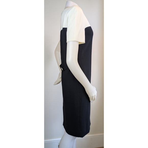 Vintage 90s Liz Claiborne Sheath Dress 4 Colorblock Black Ivory Career Classic - Picture 4 of 10